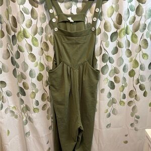 HALARA Olive Green Textured Overalls